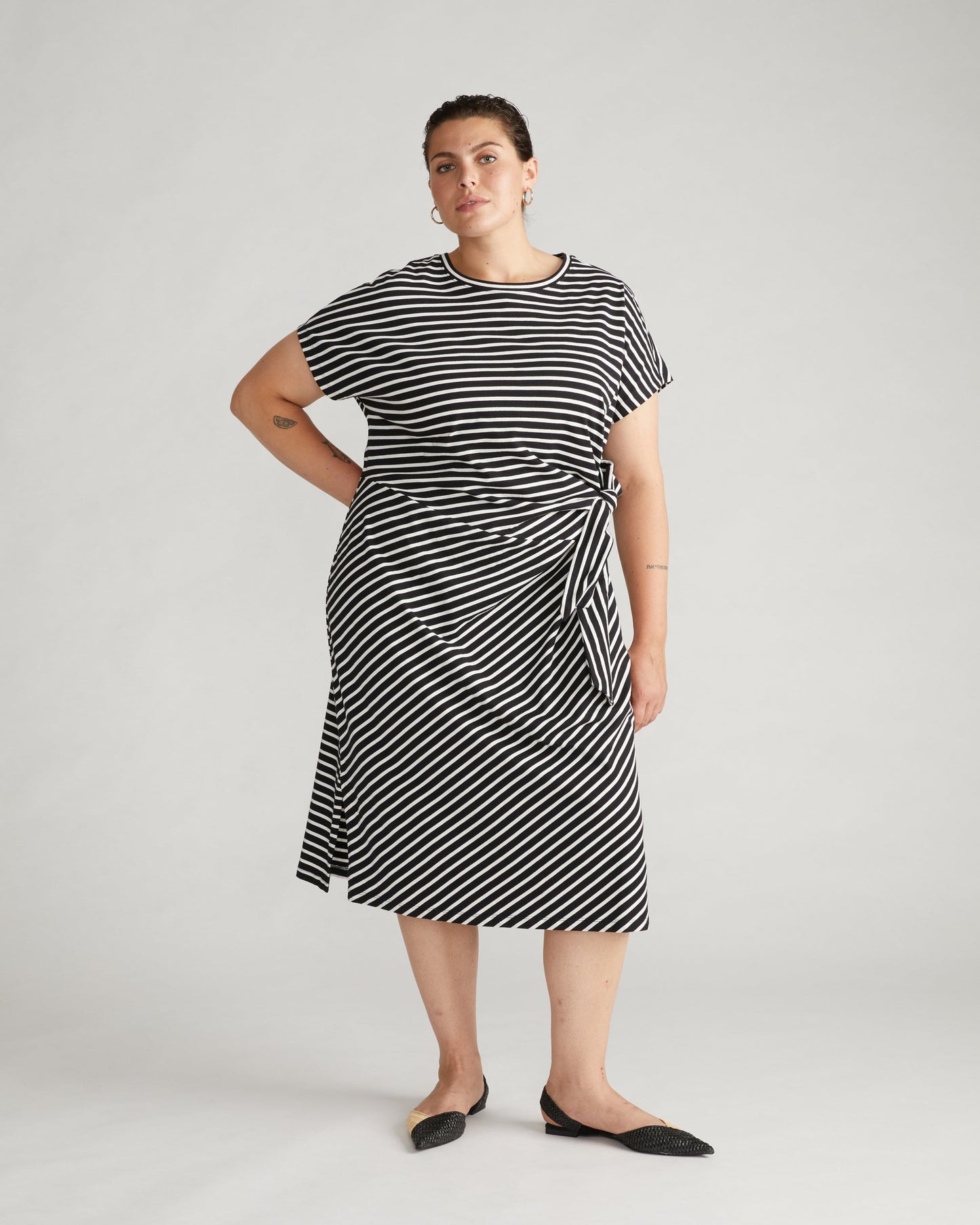 Crescent Breton Stripe Knot Dress Black/White Stripe