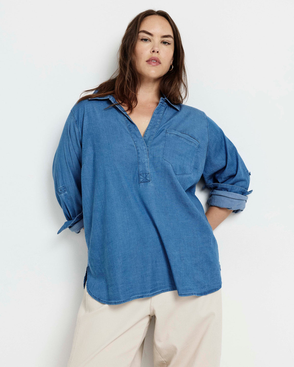 Button Back Tencel Chambray Shirt