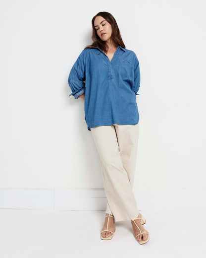 Button Back Tencel Chambray Shirt