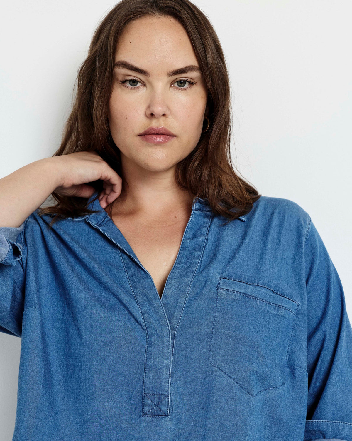 Button Back Tencel Chambray Shirt