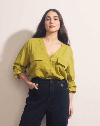 Cooling Stretch Cupro Button-Down Blouse