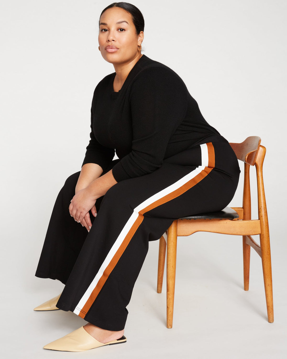 Stephanie Wide Leg Stripe Ponte Pants 30 Inch
