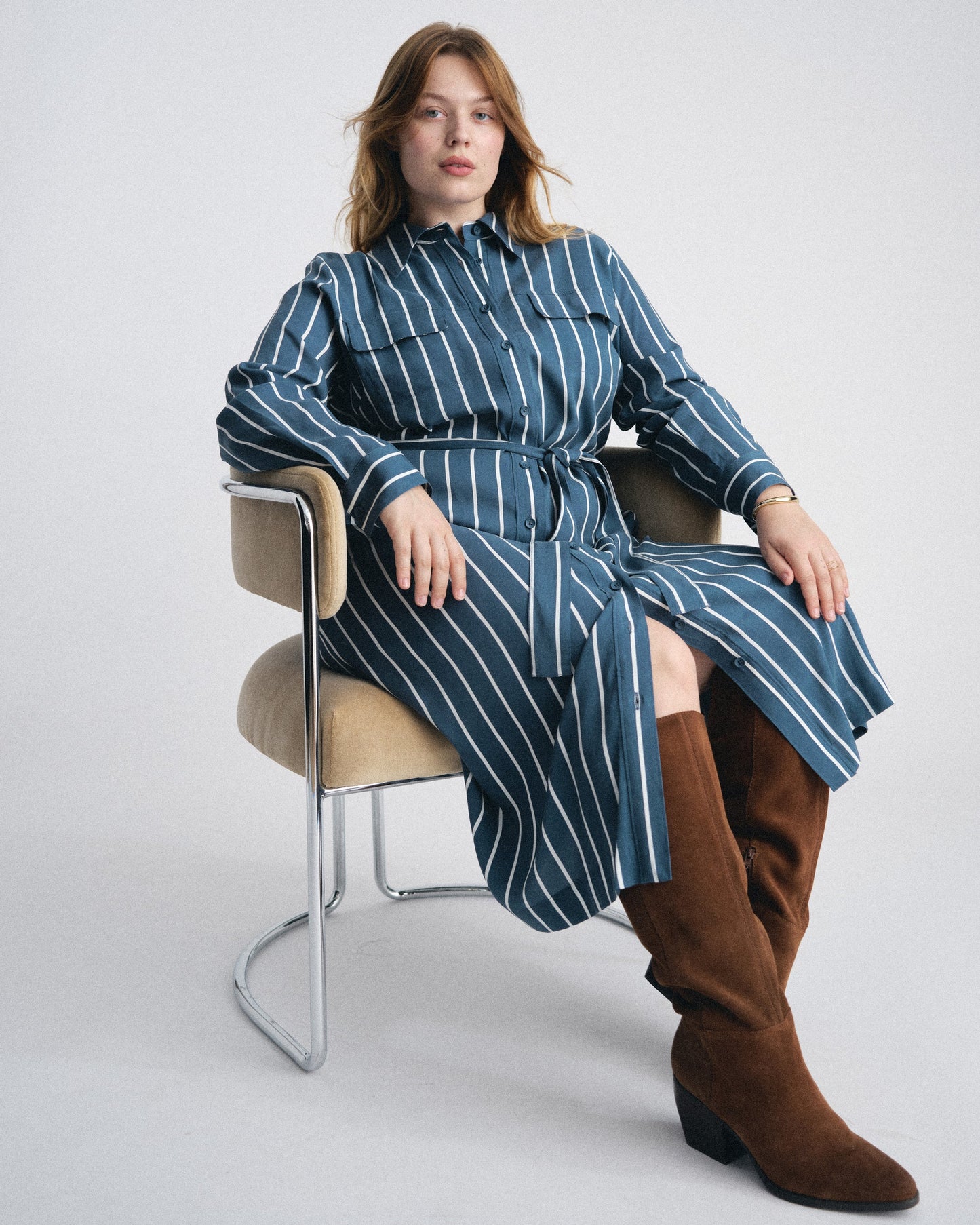 Cooling Stretch Cupro Savannah Dress Ensign Blue/White Stripe