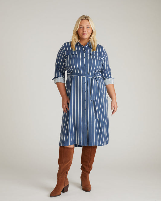 Cooling Stretch Cupro Savannah Dress Ensign Blue/White Stripe